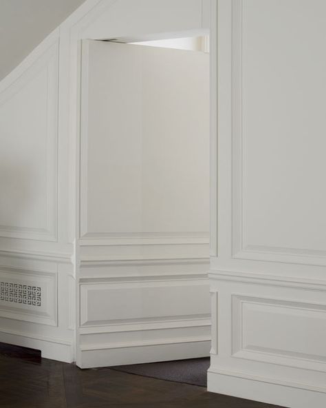 Door Under Stairs, Hidden Doors In Walls, تحت الدرج, Georgian Style Homes, Duplex Penthouse, Wainscoting Panels, Door Detail, Wall Closet, Hidden Rooms