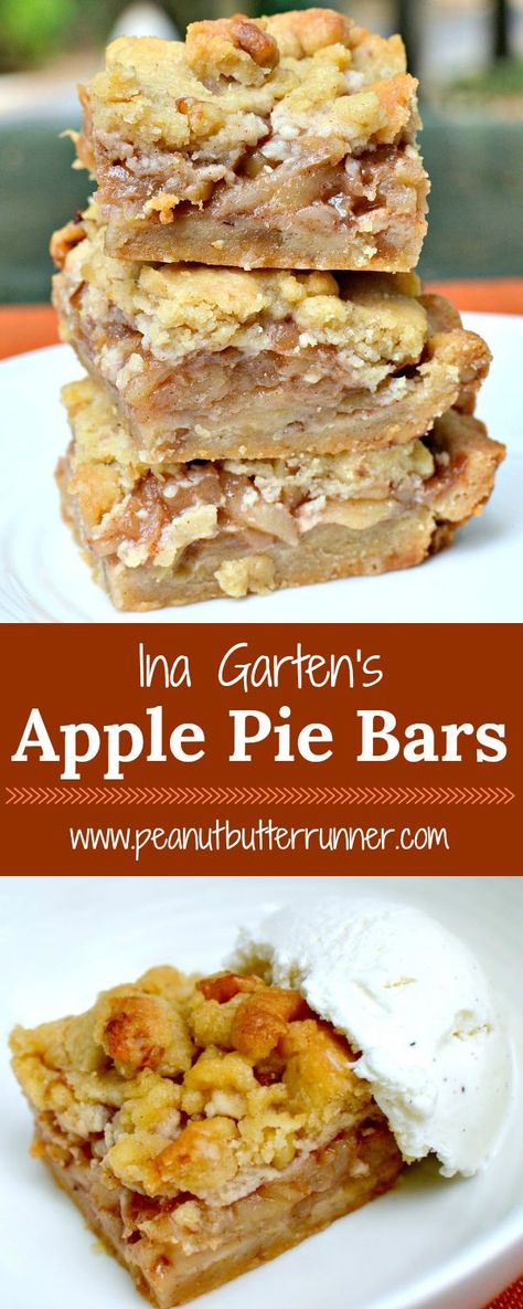 Ina’s Apple Pie Bars – Easier Than Apple Pie! | Peanut Butter Runner | Bloglovin’ Apple Pie Bars Easy, Apple Pie Bars Recipe, Dessert Halloween, Apple Pie Bars, Pie Bar Recipes, Apple Dessert Recipes, Pie Bars, Pie Bar, Apple Pie Recipes