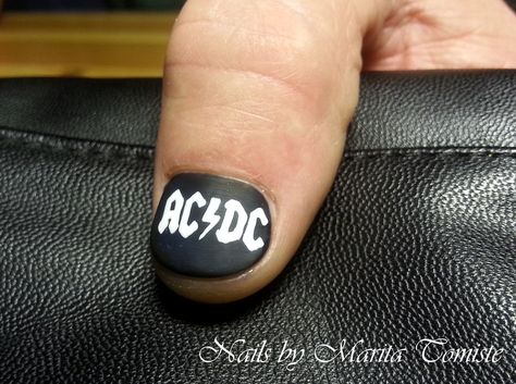 His own nail covered with gel colour, painted AC/DC logo and polished to look matte. (25.10.2015) Ac Dc Nails, Acdc Nails, Dc Nails, Ac Dc Logo, Acdc Logo, Dc Logo, Band Nails, Gel Color, Ac Dc