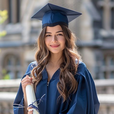 Graduation Day Smile: Proud young #graduation in blue cap and #graduationgown holding her diploma, celebrating a significant academic milestone. #graduate #education #commencement #academic #achievement #aiart #aiphoto #stockcake ⬇️ Download and 📝 Prompt 👉 https://stockcake.com/i/graduation-day-smile_750786_812847 Blue Cap And Gown, Blue Graduation Cap, Cap And Gown Photos, Smile Images, Blue Graduation, Graduation Gown, Academic Achievement, Cap And Gown, Green Logo