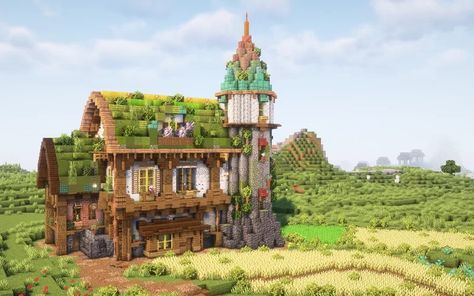 Large Fantasy Farmhouse | Full Interior | World Download Included Minecraft Map Minecraft House Mountainside, Minecraft Fantasy Farm, Minecraft Fantasy Interior, Minecraft Mountainside House, Large Minecraft Houses, Fantasy Farmhouse, Farmhouse Minecraft, Fantasy Minecraft House, Minecraft Farmhouse