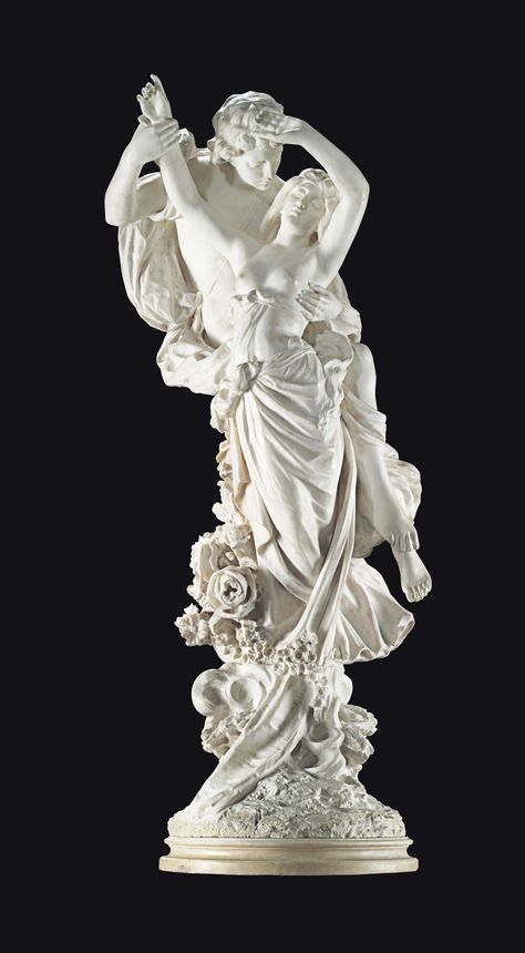 alabaster height: 48 in. (121.9 cm).  P. Boessi (Italian, 19th Century) | Cupid and Psyche | Sculptures, Statues & Figures, marble | Christie's Greek Love Statues, Cupid And Psyche Sculpture, Eros And Psyche Statue, Romantic Statues, Psyche Statue, Cupid Statue, Romantic Sculpture, Italian Sculpture, Eros And Psyche