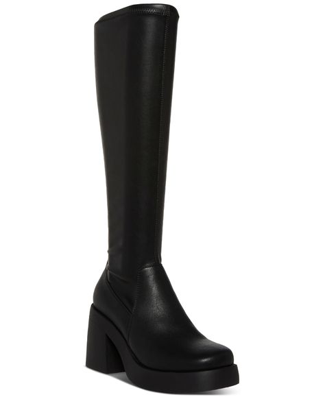 in stock Tall Black Boots Platform, Girls Boots Outfit, Long Black Boots Outfit, Black Long Boots, Long Boots For Women, Steve Madden Black Boots, Sorority Rush Outfits, Lug Sole Booties, Madden Girl Boots