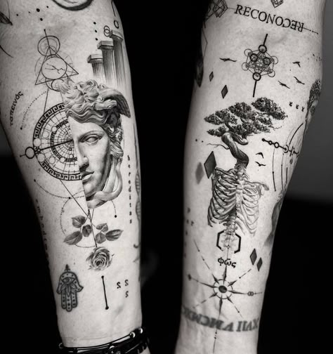 Computer Science Tattoo, Evolution Tattoo, Hand Tattoo Ideas, Science Tattoo, Science Tattoos, Geometric Sleeve Tattoo, Realistic Tattoo Sleeve, Men's Small Tattoo, Full Arm Tattoos