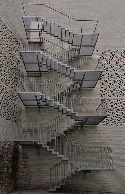 Peter Zumthor - Kolumba - Köln by james.woodward, via Flickr Kolumba Museum, Peter Zumthor, Steel Stairs, Exterior Stairs, Metal Stairs, Stairs Architecture, Stair Handrail, Take The Stairs, Lan Can