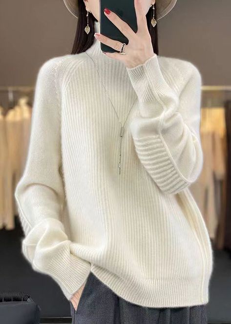 Purple Turtleneck, Knit Sweaters, Comfortable Room, Cup Size, Knit Cotton, Cotton Knit, Long Sweaters, Cotton Thread, White Long Sleeve