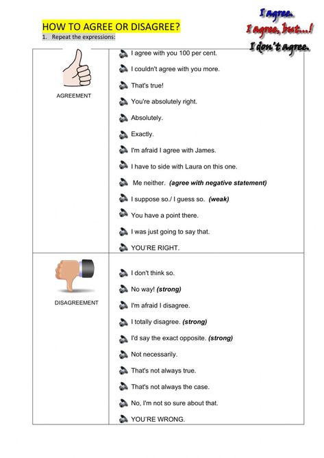 How to agree or disagree? - Interactive worksheet Agreeing And Disagreeing, Agree And Disagree Activities, Agree Or Disagree Questions, Comparison Worksheet, Embedded Questions Worksheet, Future Progressive Worksheets, Language Functions, Agree To Disagree, Teacher Cartoon