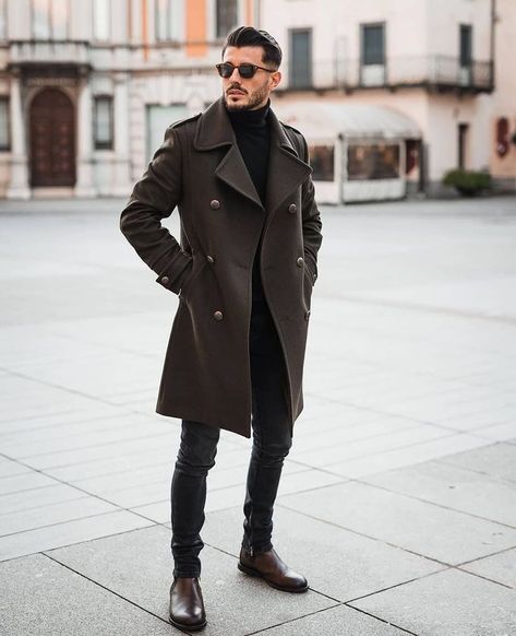 Men’s Peacoat Outfit, Men’s Peacoat, Mens Winter Fashion Formal, Men Peacoat Outfit, Peacoat Outfit Men, Peacoat Outfit, Suit Overcoat, Business Attire For Men, Overcoat Men