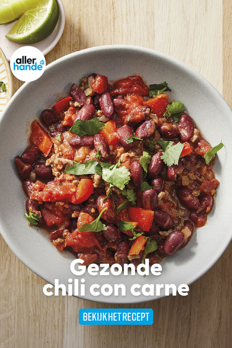 Gezond recept voor het avondeten: chili con carne Ninja Recipes, Fabulous Foods, Fresh Food, Macaroni, Slow Cooker, Chili, Food And Drink, Pizza, Pasta