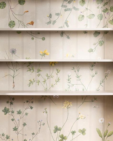 Decorated Cupboards | deVOL Kitchens Devol Kitchens, Painted Cupboards, Floral Kitchen, Hand Painted Walls, Hand Painted Furniture, Painting Services, Furniture Painting, Wild Roses, Kitchen Shelves