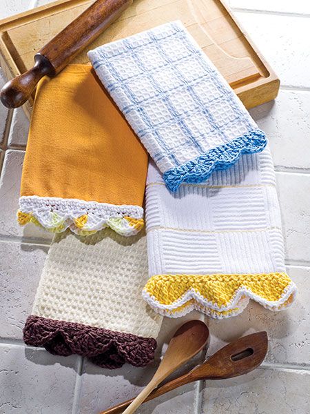 Crochet Edgings for Dish Towels Crochet Towel Topper, Crochet Edgings, Crochet Towel, Quick Stitch, Crochet Kitchen, Crochet Dishcloths, Crochet Borders, Crochet World, Crochet Edging