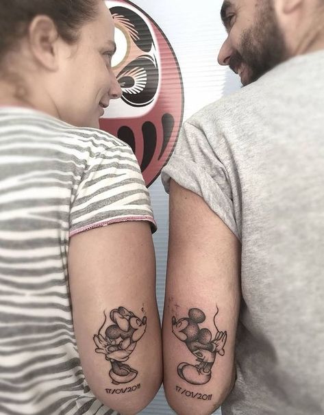 Matching Disney Tattoos, Disney Couple Tattoos, Mickey And Minnie Tattoos, Minnie Tattoo, Couple Disney, Infinity Couple Tattoos, Mickey Tattoo, Couple Tattoos Love, Partner Tattoos