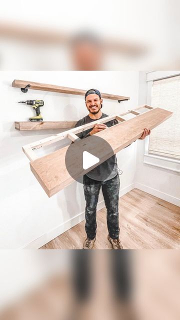 RYOBI Tools USA on Instagram: "Shelves that float?! 🤯⁠ ⁠ @mr.build_it has yet another project that’s for sure to upgrade any room in your home, and it doesn’t matter what your skill level is!⁠ ⁠ To learn how to build Beginner, Intermediate, or Advanced Floating Shelves, tap on the link in our bio to check out his full YouTube video!⁠ ⁠ Short on time this weekend? Be sure to SAVE ✅ this post so you can come back to it!" Diy Heavy Duty Floating Shelves, Floating Shelf Plans Living Room, Flowing Shelves Ideas, Diy Floating Shelves Laundry Room, Strong Floating Shelves, Floating Shelf Diy Easy, How To Install Floating Shelves, How To Make Shelves, Flooding Shelves