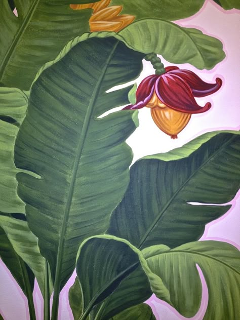 MURALS — WilderAnn Banana Leaf Painting On Wall, Banana Leaf Wall Art, Banana Leaf Painting, Plant Paintings, Banana Trees, Banana Leaf Wallpaper, Banana Leaf Print, Tropical Painting, Jungle Art