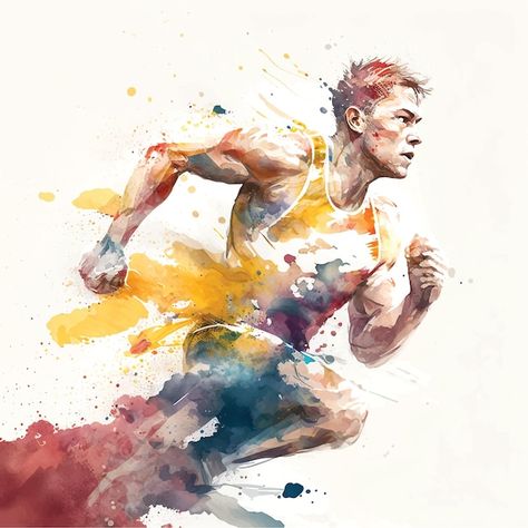 Vector running athlete watercolor paint ... | Premium Vector #Freepik #vector #sprint #marathon #runners #running-race Running Artwork, Sports Illustrations Art, Running Athlete, Running Illustration, Running Pictures, Running Art, Loose Watercolor Paintings, Sports Painting, Racing Art