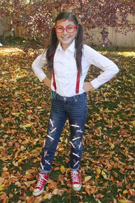 Smarty Pants Costume, Kid Nerd Costume, Nerd Costume Diy, Girl Nerd Costume, Costumes You Can Make At Home, Nerd Halloween Costumes, Nerd Costumes, Punny Costumes, Costumes For Work