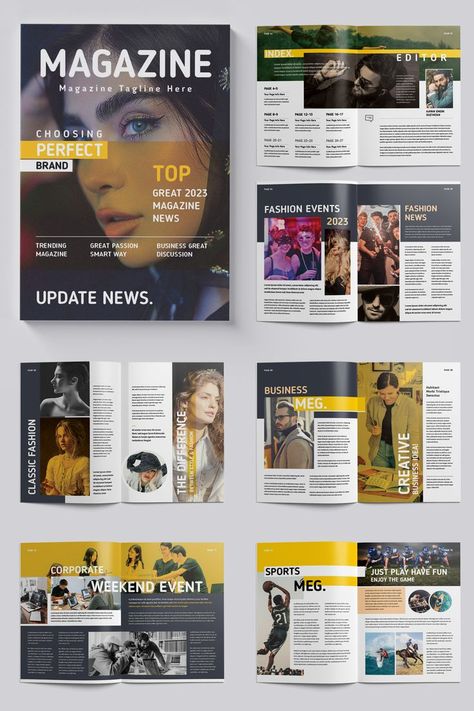 This Magazine Template Contains 28 Pages. You can use this magazine for your business purpose or others sector. You can easily change all text, color, images etc. Book Magazine Design, Feature Magazine Layout, Masthead Design Magazine, Magazine Ad Design Layout, Business Magazine Layout Design, Magazine Pages Design, Magazine Index Design, Magazine Template Aesthetic, Magazine Color Palette