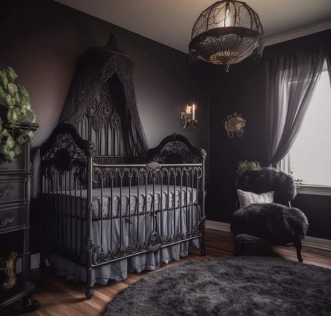 Goth Baby Nursery, Gothic Baby Nursery, Gothic Lifestyle, Gothic Nursery, Woman Bedroom Ideas, Grown Woman Bedroom Ideas, Dark Nursery, Victorian Nursery, Gothic Decor Bedroom