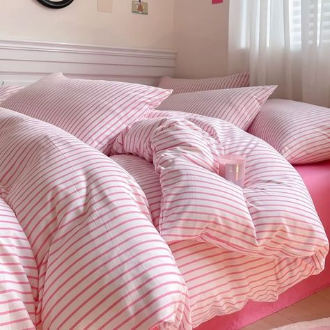 🌸 Cozy up with our Pink Stripe Bedding Set!🌸 Soft, stylish, and oh-so-comfy – perfect for turning your bedroom into a peaceful retreat. 🛏️✨ Use promo code “THE FEELZ” for 10% OFF today! 💖 #BeddingVibes #CozyComfort #HomeStyle #PinkBedding #softgirl #softgirlaesthetic #softgirlera #bedroomdecor #bedroominspo #bedroomideas Pink Floral Bed Sheets Aesthetic, Bedding Pink And White, Pink Bed Set Ideas, Pink Stripe Bedding, Soft Girl Room, Coquette Bedding, Coquette House, Dreamy Coquette, Cozy Coquette