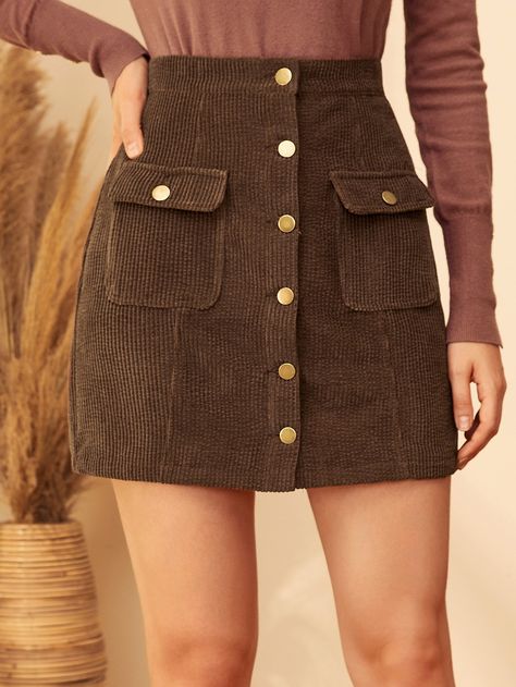 Cord Skirt Outfit, Front Zipper Skirt, Buttoned Skirt, Cord Skirt, Skirt Inspiration, Girls Dress Outfits, Dinner Dress Classy, Latest Skirts, Zara Outfit