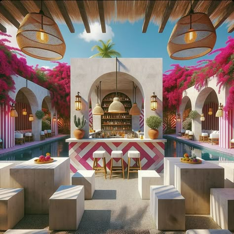 1️⃣ , 2️⃣ , 3️⃣ , or 4️⃣ My @giLherrera twist of Modern Mexican Hacienda Hotel Pool area with a Tulum/Cabo Touch: Let 🇲🇽 Mexican Macrame Art SHINE! (stay tuned for NEW COLLECTION😍🤩) . At CoLores Decor Our team is constantly experimenting with textures & “WOW” styles for a UNIQUE statement design for any room…Introducing TOP 🇲🇽 MeXican Artisan Design & CATAPULTING our culture’s Talent through the vision of our founder, GiL Herrera @giLherrera ♥️ . We work with many Hotels, Restaurants, Interio... Mexican Bar Design, Mexican Macrame, Modern Mexican Hacienda, Hacienda Hotel, Pool Bar Design, Cocktail Bar Design, Mexican Restaurant Design, Mexican Restaurant Decor, Mexican Bar