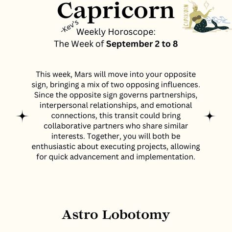 Follow so you don’t miss anything 🧠🧠  New uploads every day, if you don’t see your sign, come back tomorrow!  September 2- September 8, 2024 horoscope for Capricorn ♑️  #capricorn #horoscope #zodiac Capricorn Horoscope, Horoscope Capricorn, 2 September, Weekly Horoscope, Interpersonal Relationship, September 2, September 8, Emotional Connection, Come Back