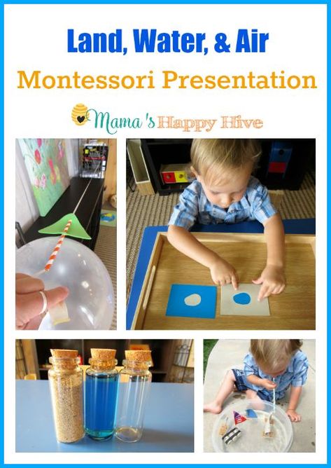 A beautiful land, water, and air Montessori presentation kit from Montessori by Mom. Enjoy this review with 10+ land, water, and air activities. Land Air Water Preschool Art, Water Cycle Montessori, Land Air Water Transportation Preschool, Land Air And Water Montessori, Land And Water Forms Montessori, Montessori Science, Montessori Geography, Geography For Kids, Montessori Lessons