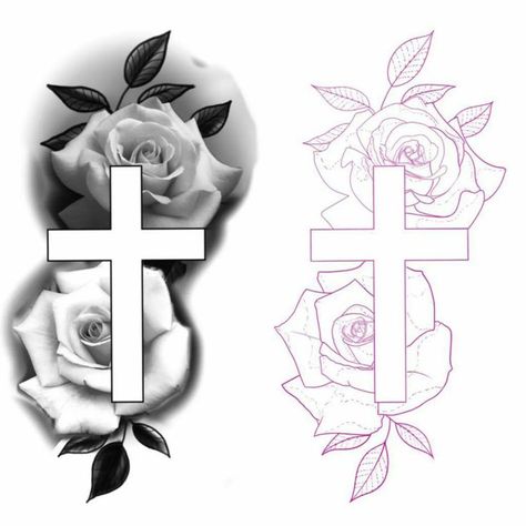 Cross With Roses, Simple Leg Tattoos, Cruz Tattoo, Alas Tattoo, Rose Tattoo Stencil, Aztec Drawing, Arm Tattoos Drawing, Floral Mandala Tattoo, Realistic Rose Tattoo