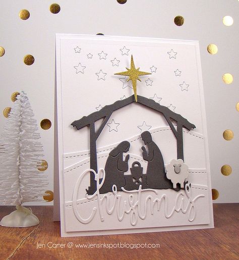 Jen Carter, Nativity, card, Christmas, Jesus, Frantic Stamper, stars Jen Carter, Nativity Christmas Cards, Christian Christmas Cards, Favorite Christmas Songs, Religious Christmas Cards, Simple Christmas Cards, Christmas Card Inspiration, Homemade Christmas Cards, Christmas White