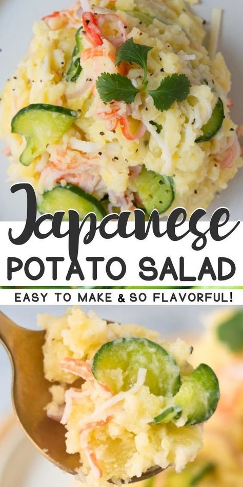 Kewpie Mayo Dishes, Japanese Traditional Recipes, Asian Recipes Appetizer, Recipes With Japanese Mayo, Easy Japanese Side Dishes, Japanese Avocado Salad, Recipes That Use Kewpie Mayo, Japanese Potato Salad Recipe, Asian Potato Salad