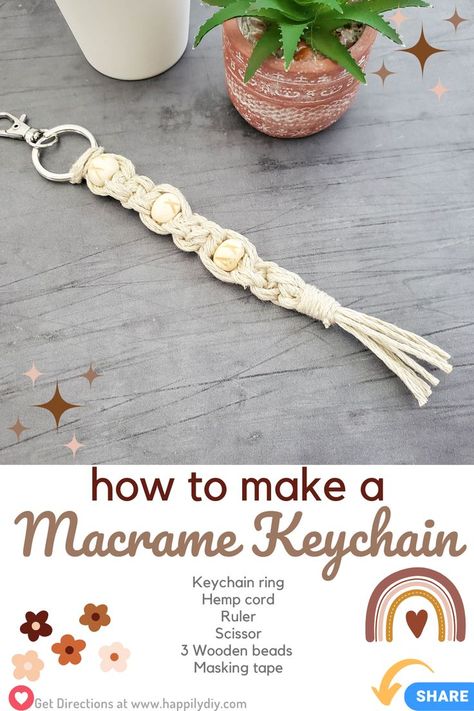 Easy Macrame Keychain, Keychain Diy Easy, Macrame Keychain Tutorial, Diy Macrame Keychain, Keychain Tutorial, Diy Keyring, Easy Macrame, Boho Keychain, Macrame Knots Pattern