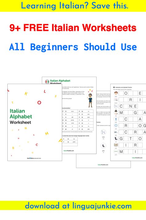 Italian Worksheets, Italian Alphabet, Italian Greetings, Learn Italian, Italian Words, Learning Italian, Italian Language, Alphabet Worksheets, Worksheets For Kids