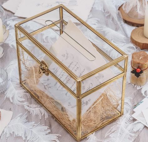 NCYP Glass Wedding Card Box with Slot - 25x14.2x19.6 CM - Rectangle Gold Clear Card Holder Box for Reception, Birthday Party, Wish well, Centerpiece - Vintage Terrarium Gift (Glass Box Only) : Amazon.co.uk: Home & Kitchen Glass Wedding Card Box, Photo Storage Box, Terrarium Gifts, Birthday Party Card, Vintage Centerpieces, Card Box Holder, Mud Rooms, Envelope Box, Cards Holder