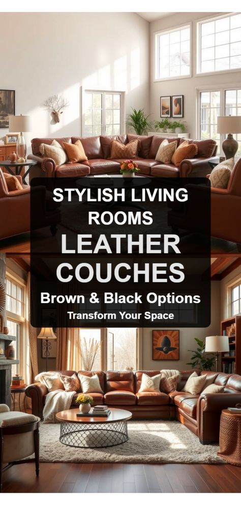 Brown & Black Leather Couch Sofas For Dark Wood Floors, Pillows On Black Leather Couch, Dark Couch With Light Furniture, Brown Leather Couch Rug Ideas, Living Room With Dark Sectional, How To Decorate Leather Couches, Pillows On Leather Sectional, Living Room Brown Leather Sectional, Living Room With Leather Sofa Ideas