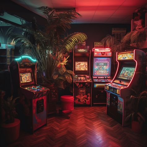 Retro Arcade Game Room Idea For Adults Image Classic Gaming Room, Gaming Arcade Aesthetic, Grown Up Game Room, Games Room Aesthetic, Classic Game Room, Fantasy Game Room, Fantasy Gaming Room, Gaming Basement Ideas, Game Room For Adults