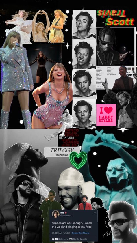 Wallpaper The Weeknd, Taylor swift, Harry Styles and Travis Scott #tayloralisonswift #theweeknd #travisscott #harryedwardstyles #wallpaper #music The Weeknd Taylor Swift, Taylor Swift Harry Styles, Travis Scott Wallpapers, Taylor Swif, Wallpaper Music, Harry Edward Styles, The Weeknd, Taylor Alison Swift, Travis Scott