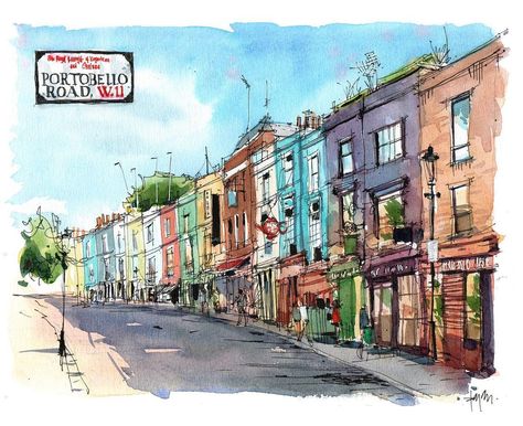 Portobello Market, Road Painting, Portobello Road, Urban Sketching, Portobello, Picture Wall, Art Illustration, Home Art, Instagram Profile