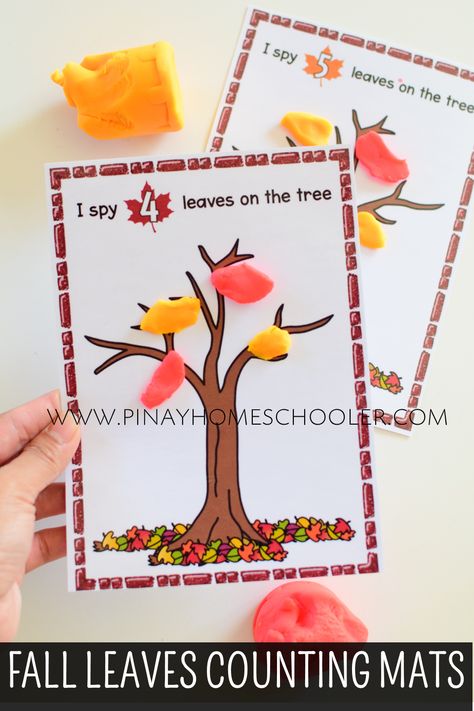 Fall leaves counting playdough mats for preschoolers and kindergartens to reinforce counting and numbe recognition. #handsonlearning #preschool #kindergarten #math #printables #teacherspayteachers #kidsactivities Kindergarten Math Printables, Language Arts Centers, Fall Preschool Activities, Kindergarten Themes, Preschool Planning, Fall Math, Fall Kindergarten, Playdough Mats, Autumn Activities For Kids