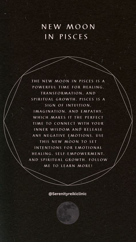 Are you ready to embrace the energy of the New Moon in Pisces? This is the perfect time to connect with your emotions, dive deep into your spiritual practice, and set intentions for the month ahead. Pisces is a sign of compassion, empathy, and imagination. So, use this new moon to tap into your creativity, and envision your ideal life. Follow me to learn more! #Astrology #newmoon #Pisces Last Quarter Moon In Pisces, New Moon In Pisces Ritual, Moon Pisces, Full Moon Lunar Eclipse In Pisces, New Moon In Pisces, Full Moon In Pisces, Moon In Pisces, Full Moon In Pisces Affirmations, Set Intentions