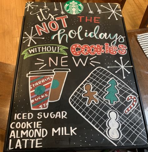 Starbucks Holiday Chalkboard Art, Starbucks Signs Chalk Christmas, Fall Chalkboard Art Starbucks, Starbucks Chalkboard Art Christmas, Starbucks Winter Chalkboard, Starbucks Christmas Chalkboard, Starbucks Holiday Chalkboard, Starbucks Board Ideas, Coffee Shop Chalkboard Signs