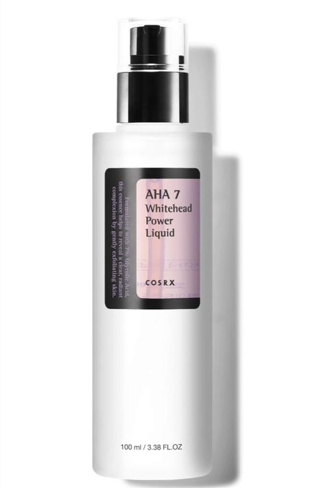 COSRX AHA 7 Whitehead Power Liquid, 3.38 fl.oz / 100ml, Whitehead Remover, Glycolic Acid 7%, AHA Exfoliant, Pore Minimizer, Korean Skin Care, Animal Testing Free, Paraben Free Cosrx Products, Exfoliating Toner, Oil Skin Care, How To Exfoliate Skin, Minimize Pores, Unclog Pores, Gel Cleanser, Glass Skin, Skin Care Moisturizer