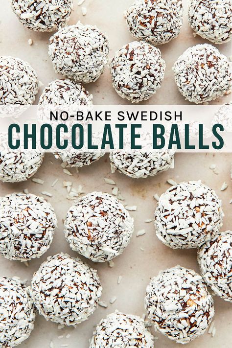 Swedish Chocolate Balls (Chokladbollar) Swedish chocolate balls are a popular Swedish treat - found in every café and corner store - made with butter, oats, sugar, cocoa, and coffee. Swedish Chocolate Balls, Blueberry Clafoutis, Swedish Treats, Swedish Chocolate, Cannibis Recipes, Brownie Cups, Easy Sweets, Chocolate Balls, Corner Store