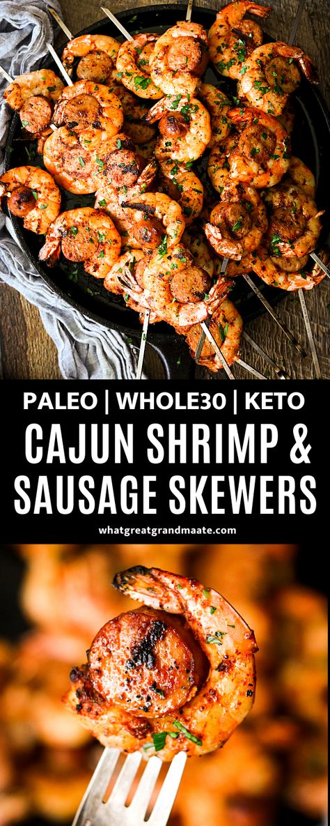 Shrimp Sausage Skewers, Cajun Shrimp And Sausage, Sausage Skewers, Keto Shrimp Recipes, Shrimp And Sausage, Keto Shrimp, Easy Whole 30 Recipes, Shrimp Sausage, Whole30 Keto