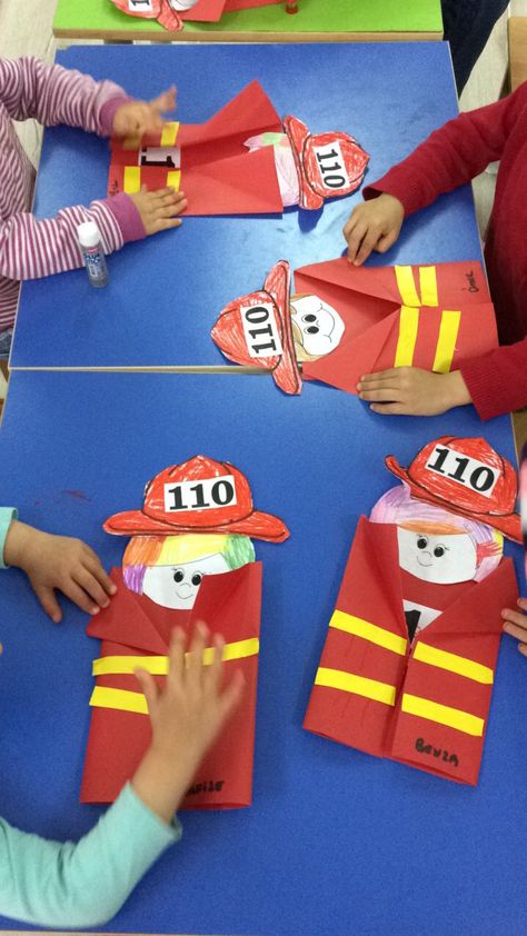 Pete The Cat Firefighter Pete Activities, Firefighter Crafts For Kids, Occupation Theme Preschool Activities, Firefighters Craft, Fireman Crafts Preschool, Fire Fighter Activities For Preschool, Firefighter Crafts For Preschool, Fire Engine Craft, Fireman Crafts