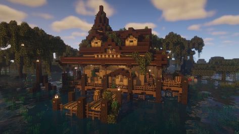 Minecraft Swamp House, Dark Oak Minecraft House, Minecraft Swamp, Fragile Rock, Minecraft Aesthetics, Minecraft Medieval Village, Swamp House, Bayou House, Minecraft Build Hacks