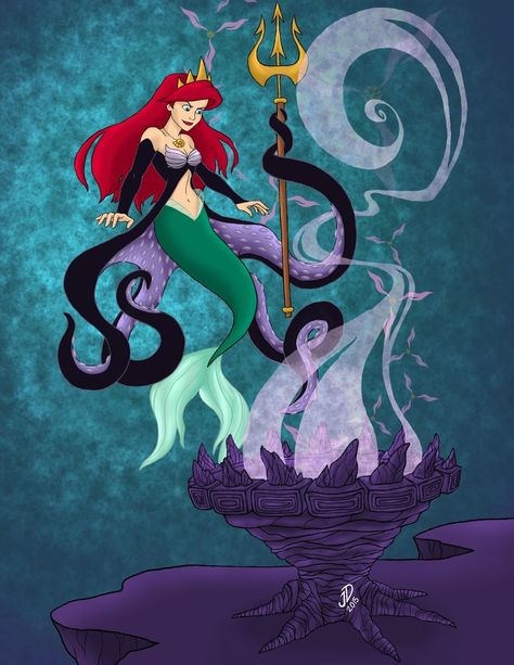 Princess Ariel now possesses real power as Queen of the Seas. Welding both King Triton's Trident & Ursula's tentacles...But is this Ariel ... Jafar Jasmine, Little Mermaid Fan Art, Mermaid Pics, Disney Princess Lineup, Evil Disney Princesses, Dark Disney Princess, Twisted Disney Princesses, Evil Princess, Disney Horror