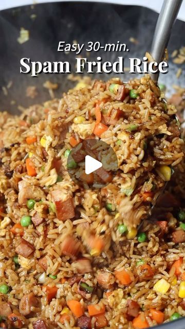 Christie Lai on Instagram: "30-min. Spam Fried Rice 📝Recipe link in profile or google ‘christieathome spam fried rice’ Fluffy rice fried with savoury spam, mixed veggies with garlic and shallots. If you’re a spam lover, this is the dish for you! An easy meal to whip up when time is of the essence and great for a busy weeknight. #recipe #recipeoftheday #recipes #recipeshare #easyrecipes #newrecipe #asianeats #asiancooking #asianfoodlover #asianfoodie #asianfoodporn #asianfood #Asianfoods #asianrecipes #asiancuisine #asiancooking #asianfoodrecipes #chinesecooking #chinesefoods #chinesefood #cantonesefood #chinesecuisine #chineserecipe #chinesefoodie #chinesefoodlover #chinesefoodporn #friedrice #rice #ricerecipes #spamfriedrice #friedricerecipe" Spam Fried Rice Recipe, Fried Rice Recipe Video, Quick Fried Rice, Pork Fried Rice Recipe, Spam Fried Rice, Rice Fried, Time Is Of The Essence, Mixed Veggies, Cantonese Food