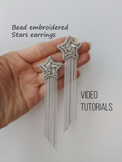 Seed Bead Tutorials, Diy Jewellery Making, Jewelry Making Patterns, Stars Earrings, Making Patterns, Embroidered Stars, Earrings Tutorial, Bead Embroidery Tutorial, Bead Embroidery Patterns