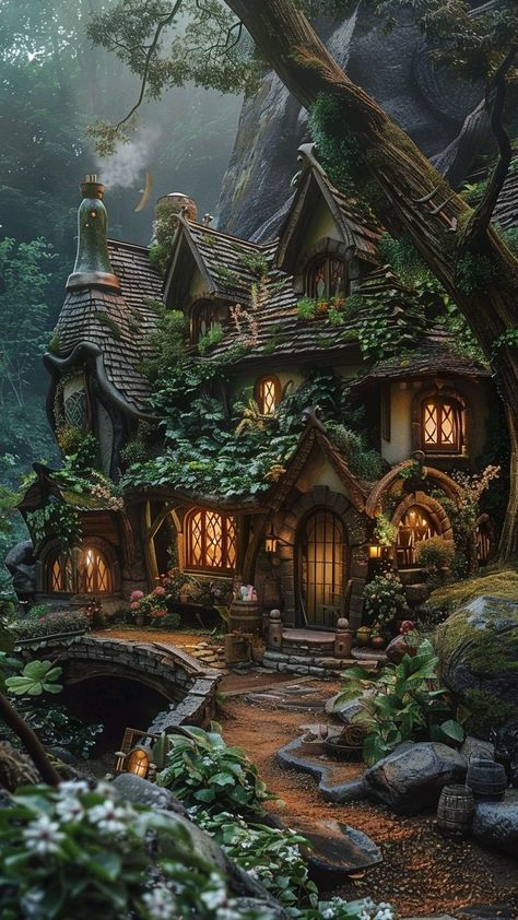 Dnd Places, Writers Inspiration, Forest House Ideas, Forest Houses, Fantasy Houses, Home In The Woods, Fantasy Cottage, Base Ideas, Forest Life