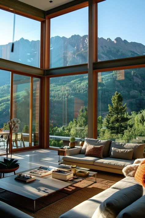 Modern House Mountain View, Mountains House Interior, Home Mountain View, Mountain View Living Room, Mountain Home Living Room, Art Deco Bedrooms, Living Authentically, Interior Garden Design, Paint Living Room